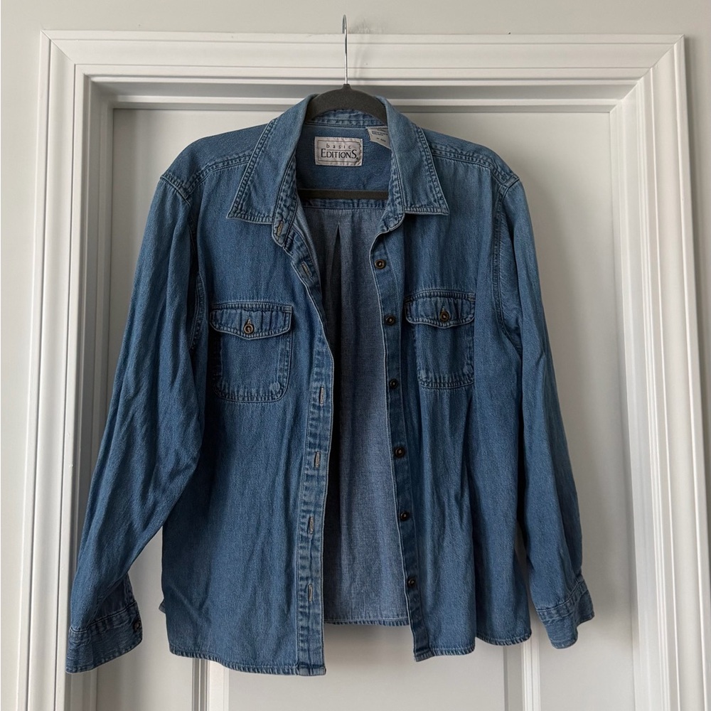 Basic Editions Denim Button Up Top